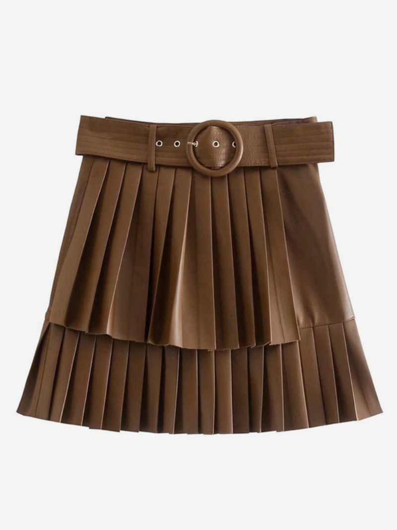 Jupe Femme Café Marron Ceinture Pu Cuir Automne Et Hiver Femmes Bas - Café Brun