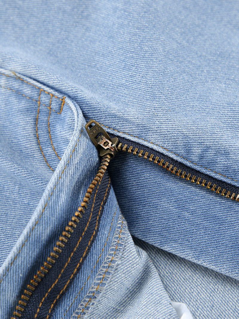 Jupe Pour Femmes Boutons Bleus Denim Pantalons Longs - Bleu