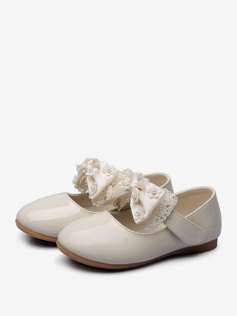 Chaussures Demoiselle D'honneur Cuir Pu Blanc Écru Fête Avec Nœuds Pour Enfants