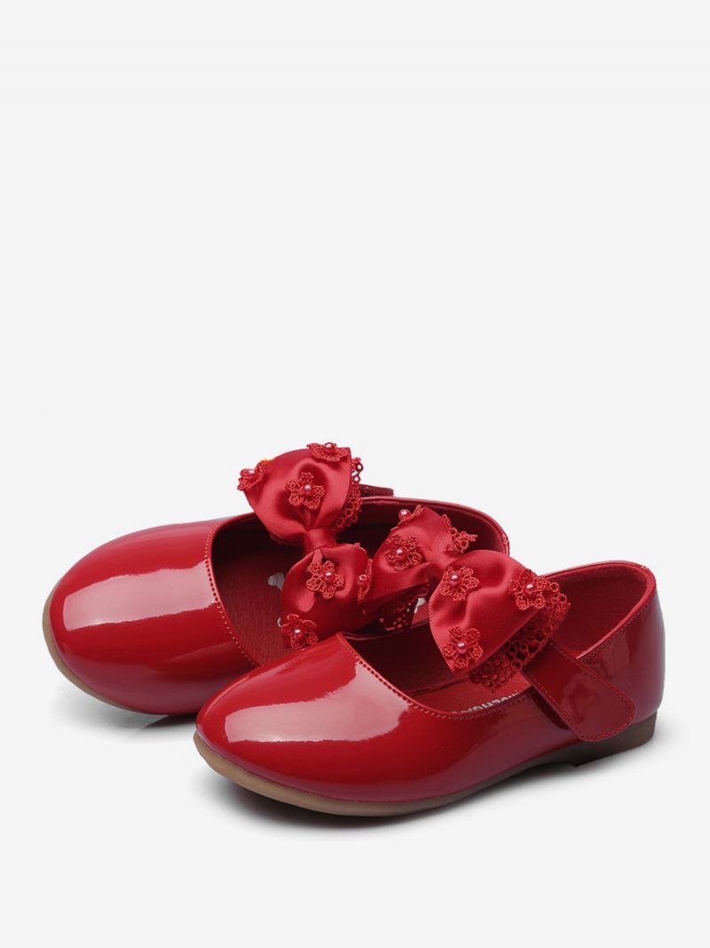 Chaussures Demoiselle D'honneur Cuir Pu Blanc Écru Fête Avec Nœuds Pour Enfants - Rouge