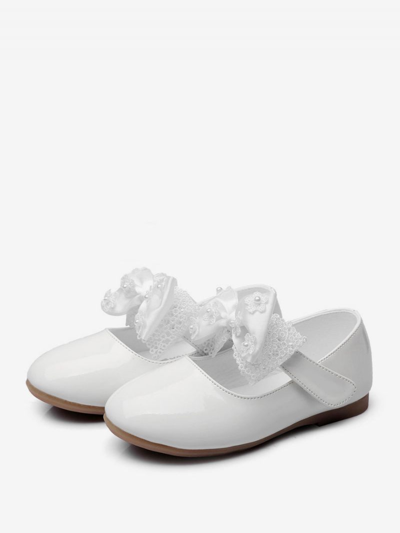 Chaussures Demoiselle D'honneur Cuir Pu Blanc Écru Fête Avec Nœuds Pour Enfants - Blanc