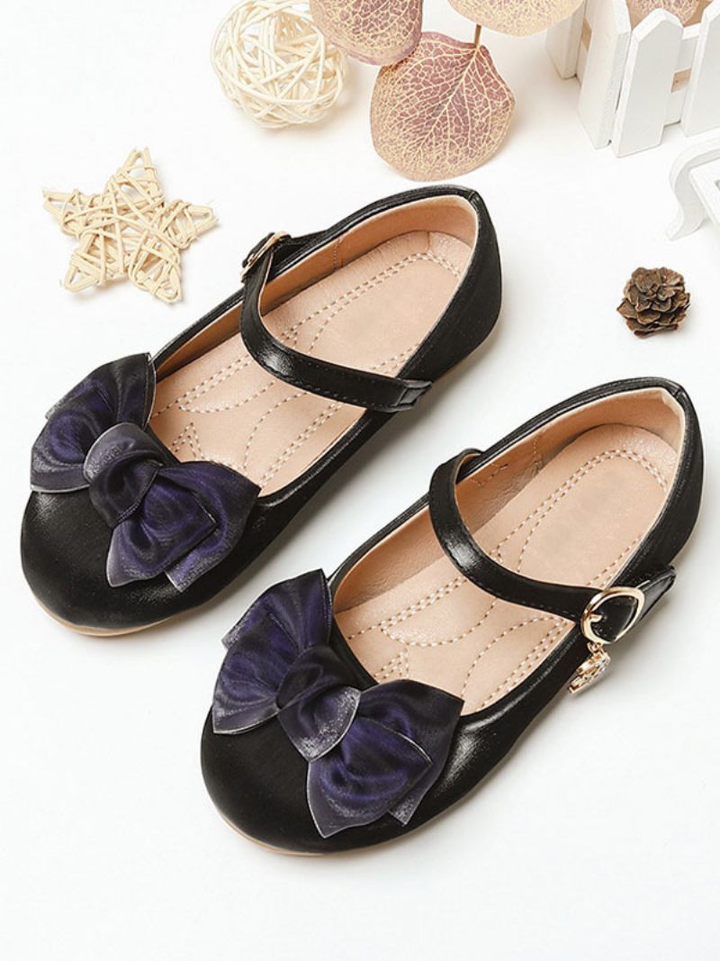 Chaussures Fille Fleur Abricot Pu Cuir Arcs Fête Pour Les Enfants - Noir