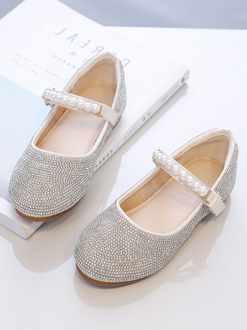 Chaussures Fille Fleur Fête Cuir Pu Argenté Avec Perles Pour Enfants - Or