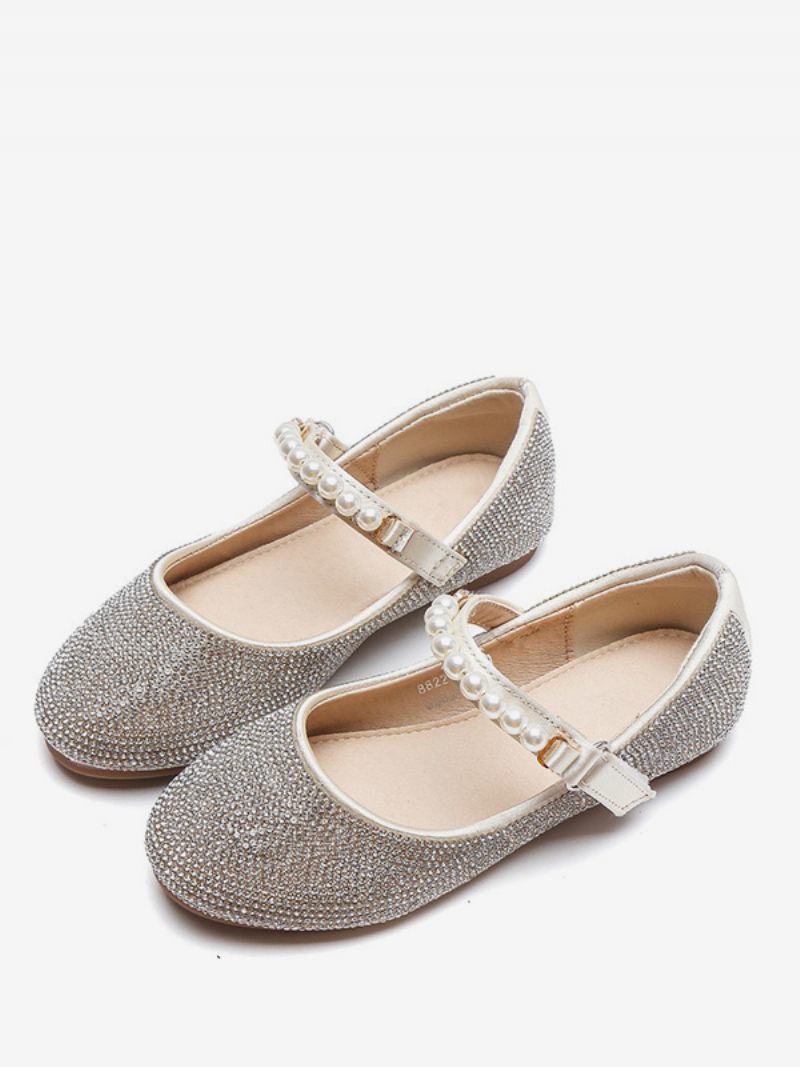 Chaussures Fille Fleur Fête Cuir Pu Argenté Avec Perles Pour Enfants - Or