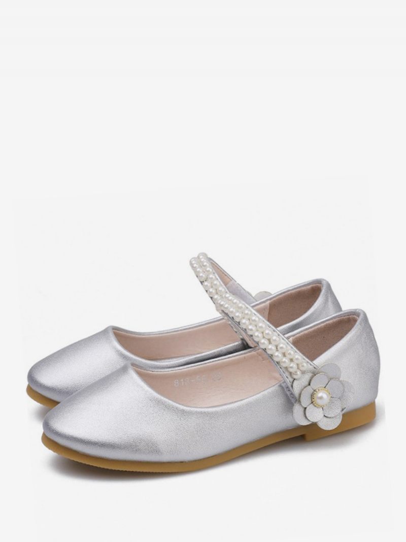 Chaussures Fille Fleur Fête Cuir Pu Argenté Pour Enfants