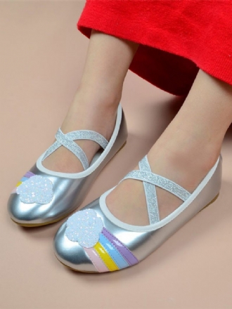 Chaussures Fille Fleur Fête Cuir Pu Argenté À Paillettes Pour Enfants