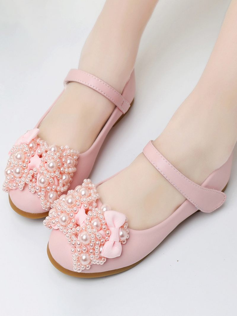 Chaussures Fille Fleur Fête Cuir Pu Blanc Avec Nœuds Pour Enfants - Rose