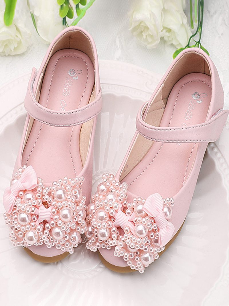 Chaussures Fille Fleur Fête Cuir Pu Blanc Avec Nœuds Pour Enfants - Rose