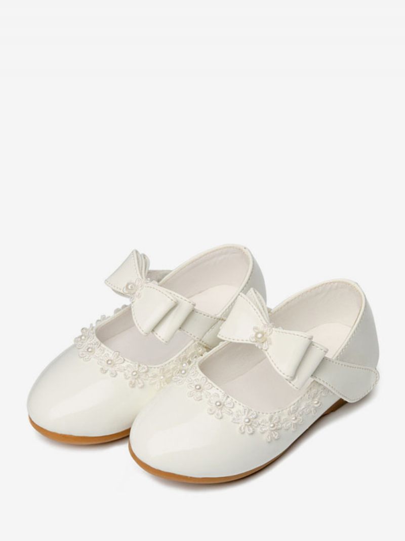 Chaussures Fille Fleur Fête Cuir Pu Blanc Avec Nœuds Pour Enfants