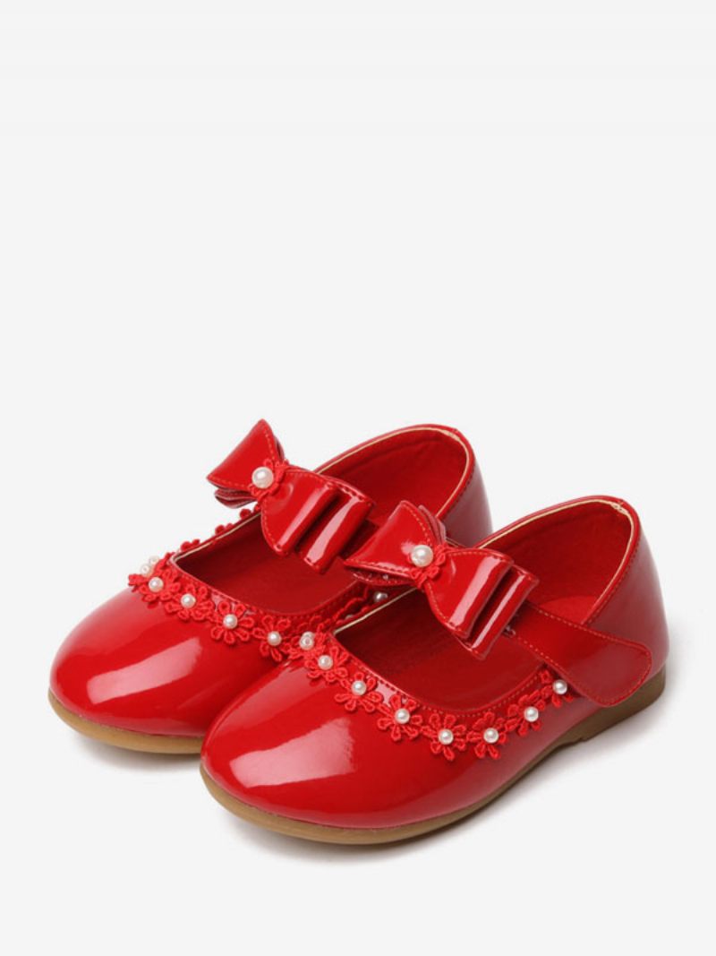 Chaussures Fille Fleur Fête Cuir Pu Blanc Avec Nœuds Pour Enfants - Rouge