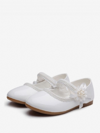 Chaussures Fille Fleur Fête Cuir Pu Blanc Avec Nœuds Pour Enfants