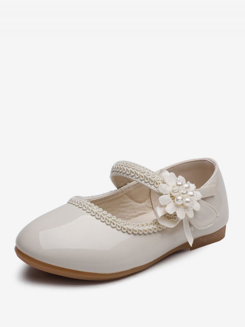 Chaussures Fille Fleur Fête Cuir Pu Blanc Avec Nœuds Pour Enfants - Beige