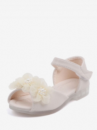 Chaussures Fille Fleur Fête Cuir Pu Blanc Écru Avec Perles Pour Enfants