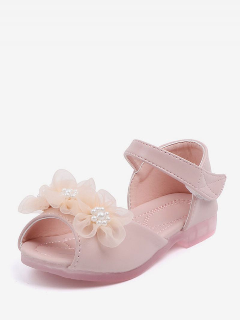 Chaussures Fille Fleur Fête Cuir Pu Blanc Écru Avec Perles Pour Enfants - Rose