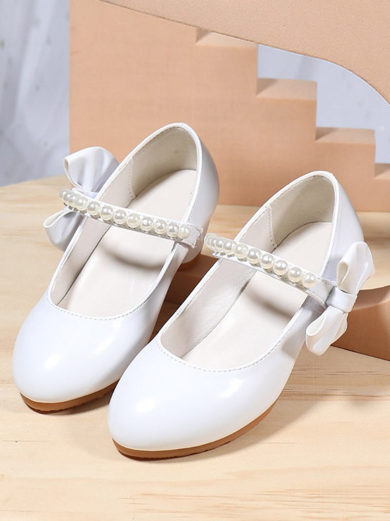 Chaussures Fille Fleur Fête Cuir Pu Blanc Strass Pour Enfants