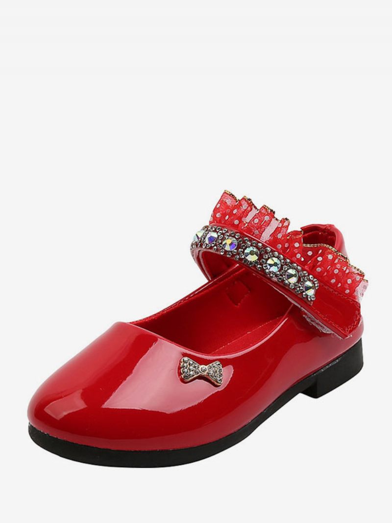 Chaussures Fille Fleur Fête Cuir Pu Blanc Strass Pour Enfants - Rouge