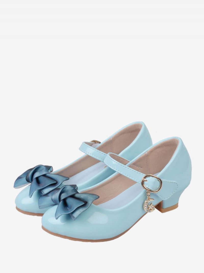 Chaussures Fille Fleur Fête Cuir Pu Bleu Ciel Clair Avec Nœuds Pour Enfants