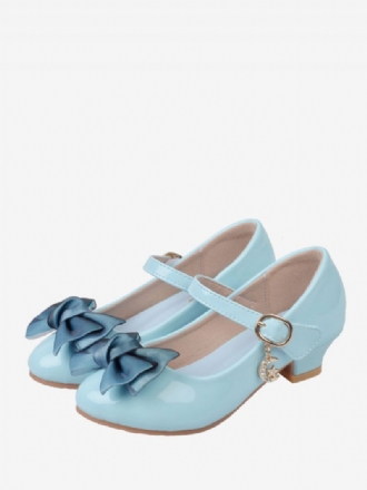 Chaussures Fille Fleur Fête Cuir Pu Bleu Ciel Clair Avec Nœuds Pour Enfants