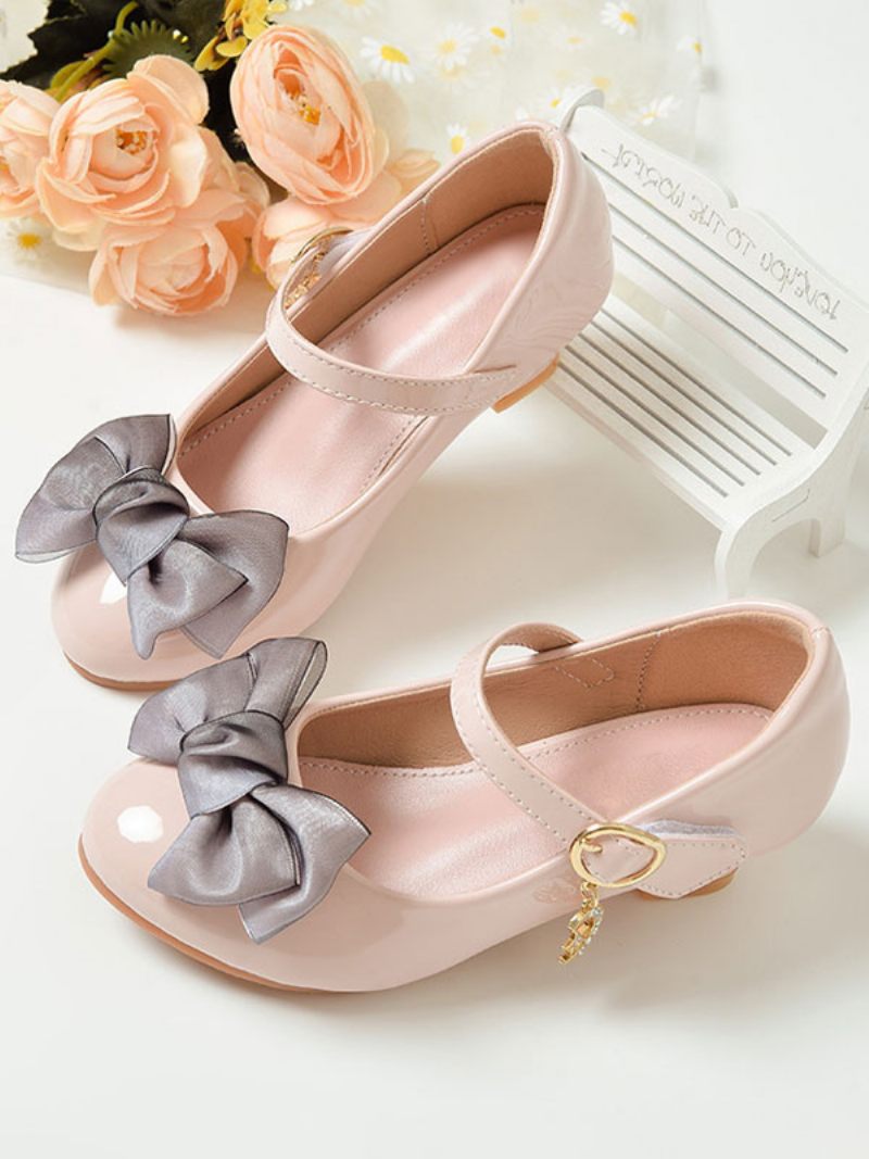 Chaussures Fille Fleur Fête Cuir Pu Bleu Ciel Clair Avec Nœuds Pour Enfants - Rose