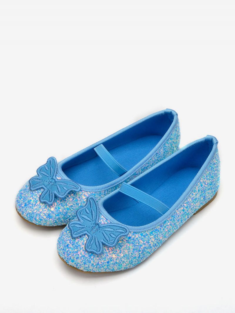 Chaussures Fille Fleur Fête Cuir Pu Bleu Ciel Clair À Paillettes Pour Enfants