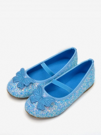 Chaussures Fille Fleur Fête Cuir Pu Bleu Ciel Clair À Paillettes Pour Enfants