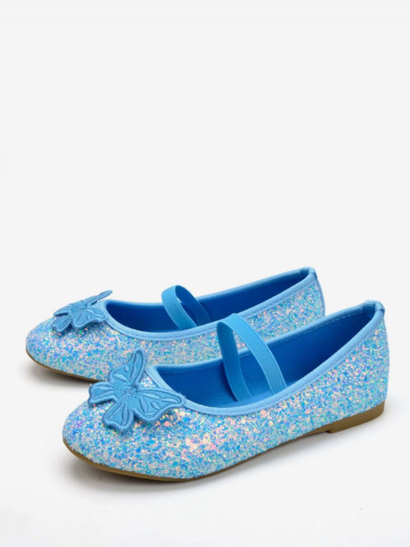 Chaussures Fille Fleur Fête Cuir Pu Bleu Ciel Clair À Paillettes Pour Enfants - Bleu Ciel Clair