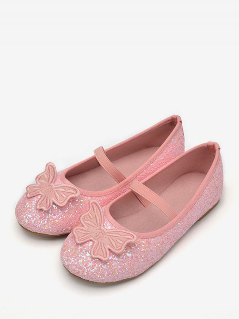 Chaussures Fille Fleur Fête Cuir Pu Bleu Ciel Clair À Paillettes Pour Enfants - Rose