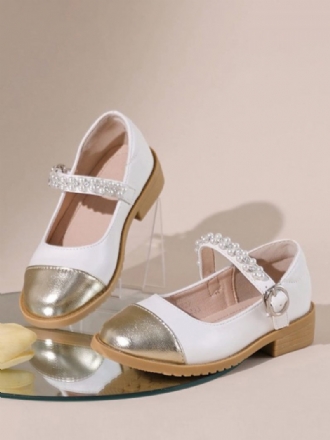 Chaussures Fille Fleur Fête Cuir Pu Doré Avec Perles Pour Enfants