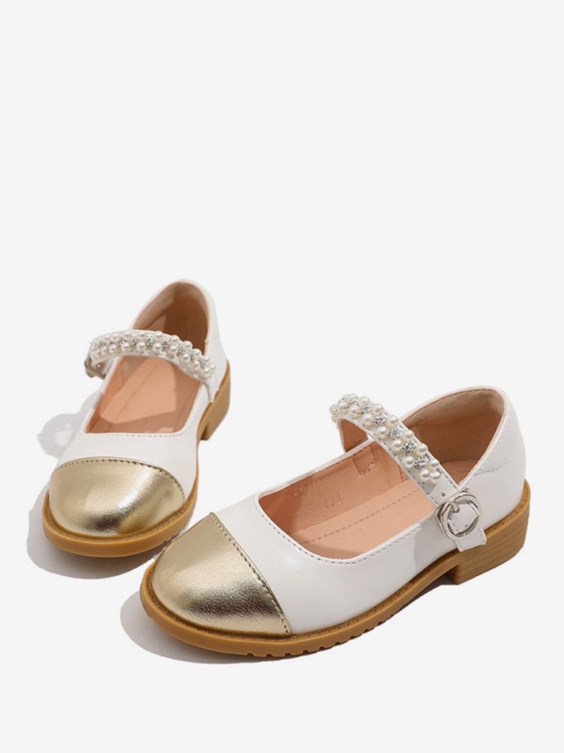 Chaussures Fille Fleur Fête Cuir Pu Doré Avec Perles Pour Enfants - Or