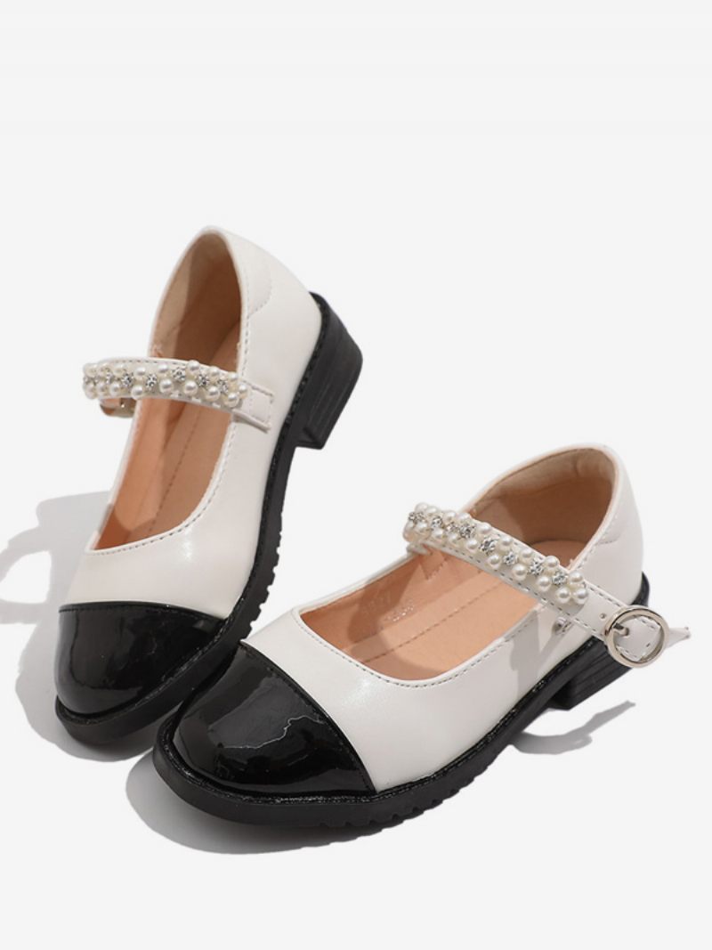 Chaussures Fille Fleur Fête Cuir Pu Doré Avec Perles Pour Enfants - Noir