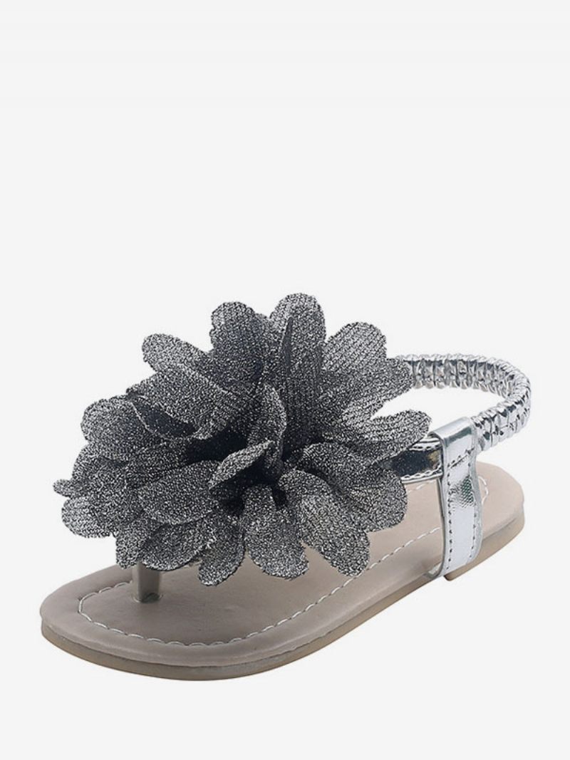 Chaussures Fille Fleur Fête Cuir Pu Doré Pour Enfants - Argent