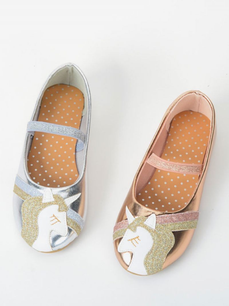 Chaussures Fille Fleur Fête Cuir Pu Doré À Paillettes Pour Enfants