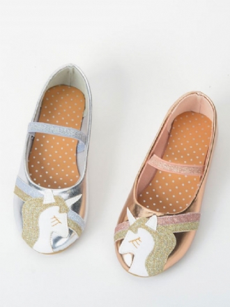 Chaussures Fille Fleur Fête Cuir Pu Doré À Paillettes Pour Enfants