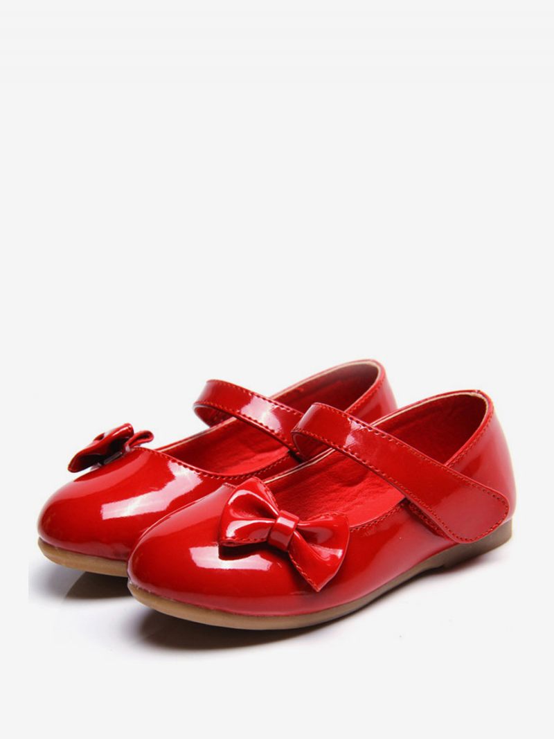 Chaussures Fille Fleur Fête Cuir Pu Noir Avec Nœuds Pour Enfants - Rouge