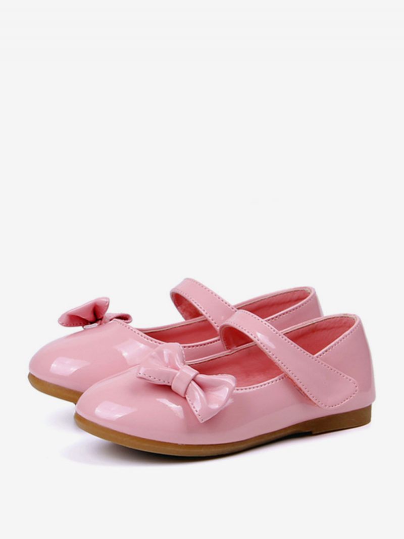 Chaussures Fille Fleur Fête Cuir Pu Noir Avec Nœuds Pour Enfants - Rose