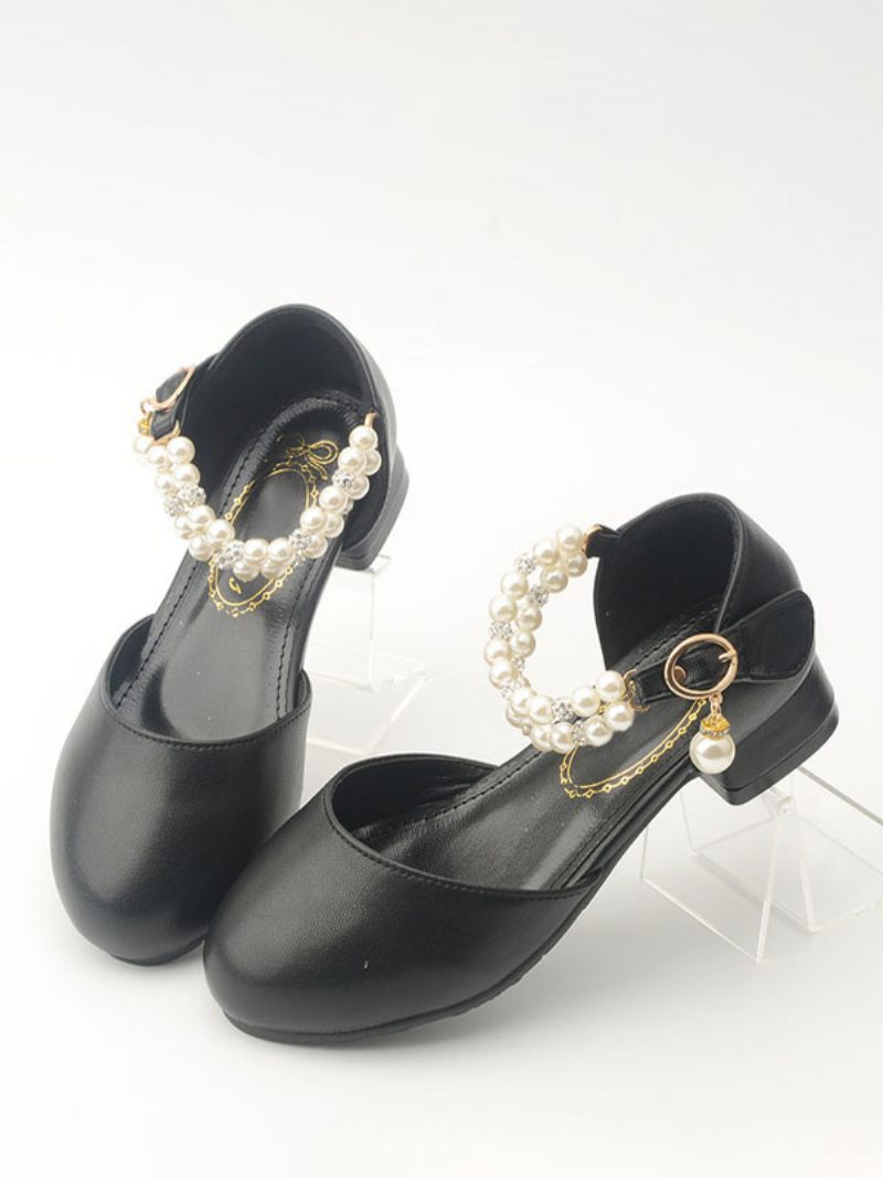 Chaussures Fille Fleur Fête Cuir Pu Noir Avec Strass Pour Enfants