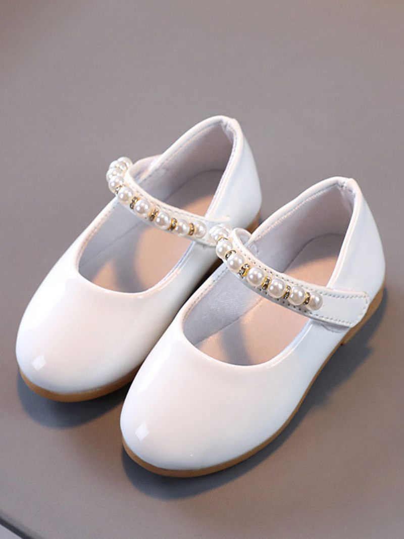 Chaussures Fille Fleur Fête Cuir Pu Rose Avec Perles Pour Enfants - Blanc