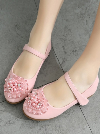 Chaussures Fille Fleur Fête Cuir Pu Rose Avec Perles Pour Enfants