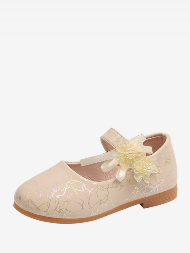 Chaussures Fille Fleur Fête Cuir Pu Rose Pour Enfants - Beige