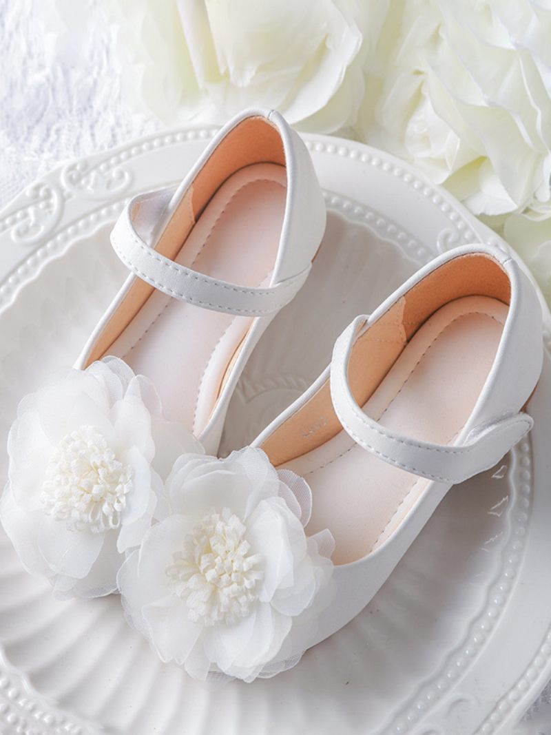 Chaussures Fille Fleur Fête Cuir Pu Rose Pour Enfants - Blanc