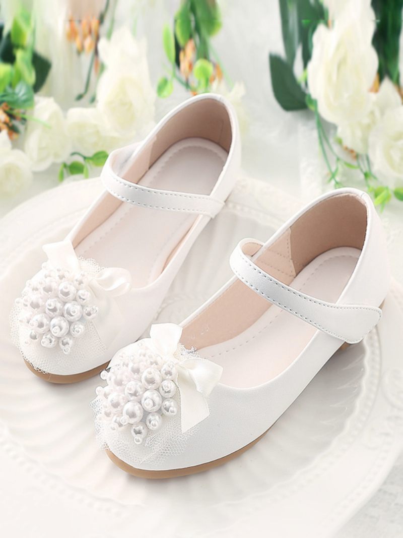 Chaussures Fille Fleur Fête Cuir Pu Rose Pour Enfants - Blanc