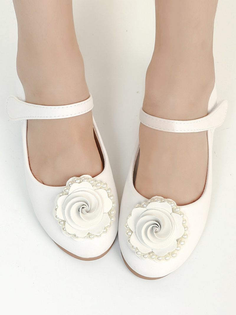 Chaussures Fille Fleur Fête Cuir Pu Rose Pour Enfants - Blanc