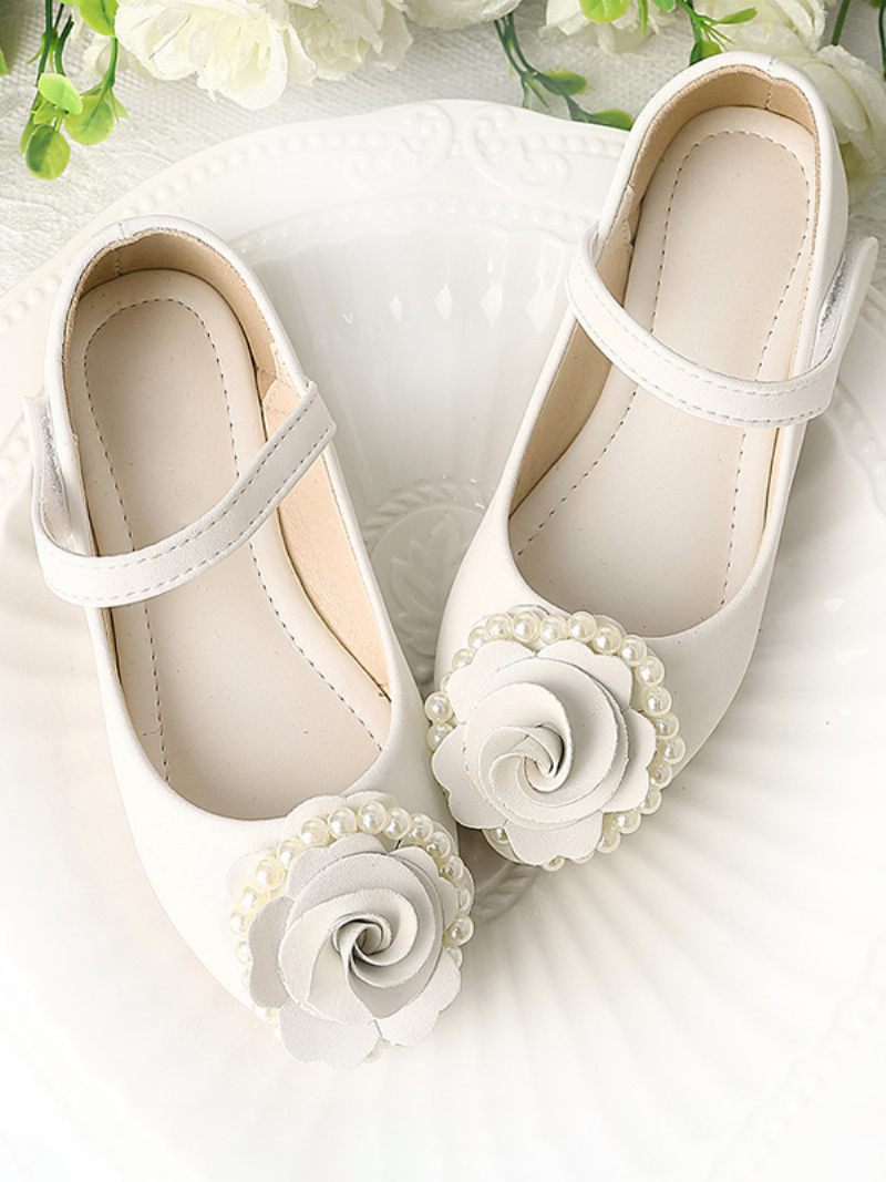 Chaussures Fille Fleur Fête Cuir Pu Rose Pour Enfants - Blanc