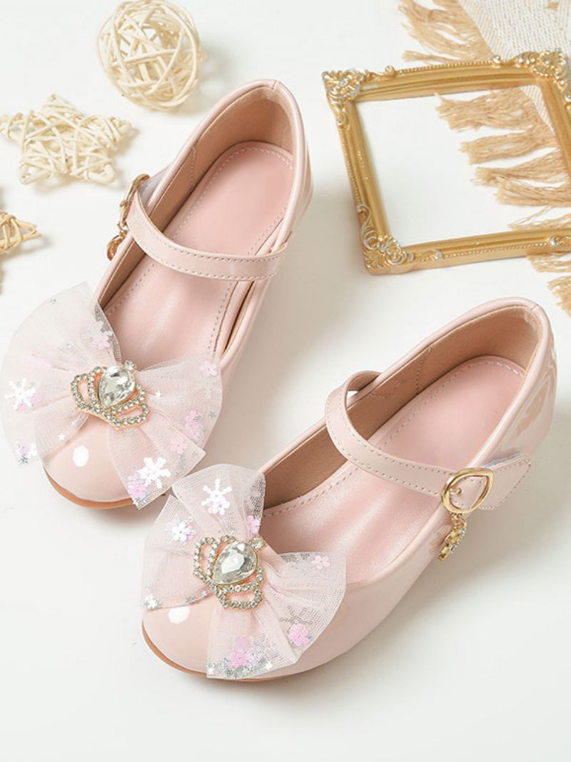 Chaussures Fille Fleur Fête Cuir Pu Rose Strass Pour Enfants - Rose