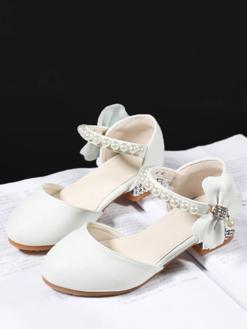 Chaussures Fille Fleur Fête Cuir Suédé Blanc Avec Nœuds Pour Enfants