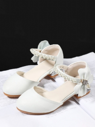 Chaussures Fille Fleur Fête Cuir Suédé Blanc Avec Nœuds Pour Enfants