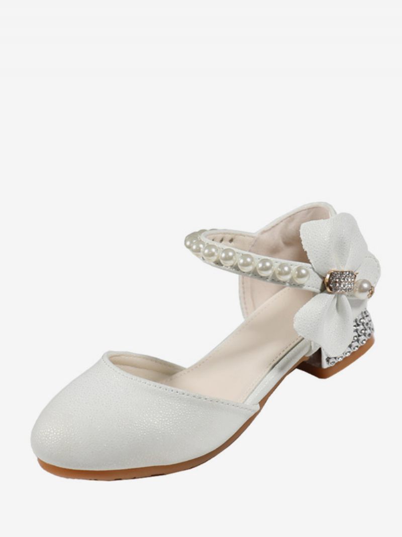 Chaussures Fille Fleur Fête Cuir Suédé Blanc Avec Nœuds Pour Enfants - Blanc