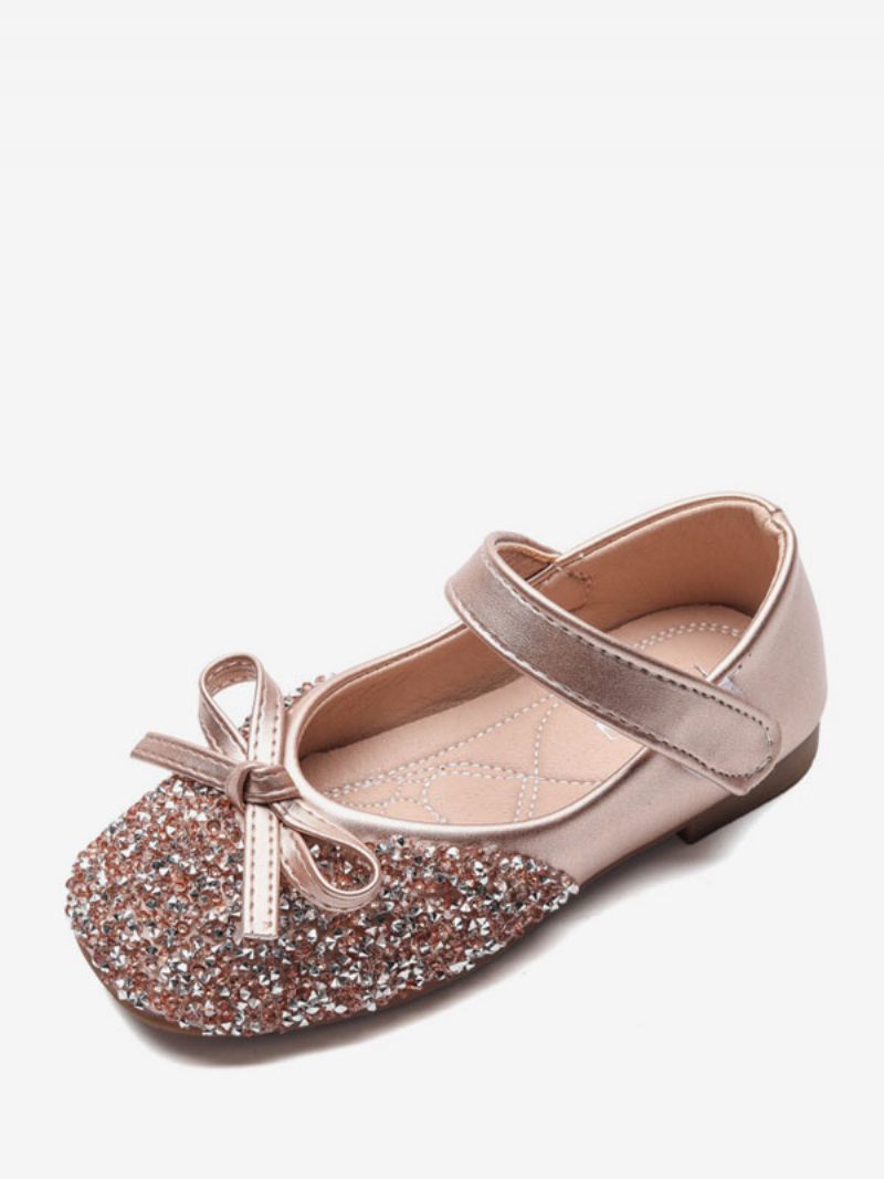 Chaussures Fille Fleur Fête Cuir Suédé Doré À Paillettes Pour Enfants