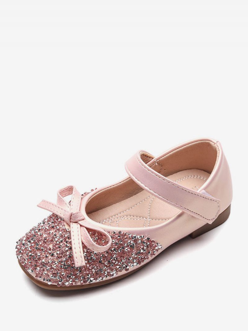 Chaussures Fille Fleur Fête Cuir Suédé Doré À Paillettes Pour Enfants - Rose