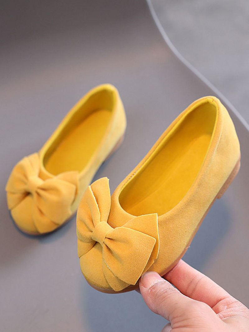 Chaussures Fille Fleur Fête Cuir Suédé Rose Avec Nœuds Pour Enfants - Jaune